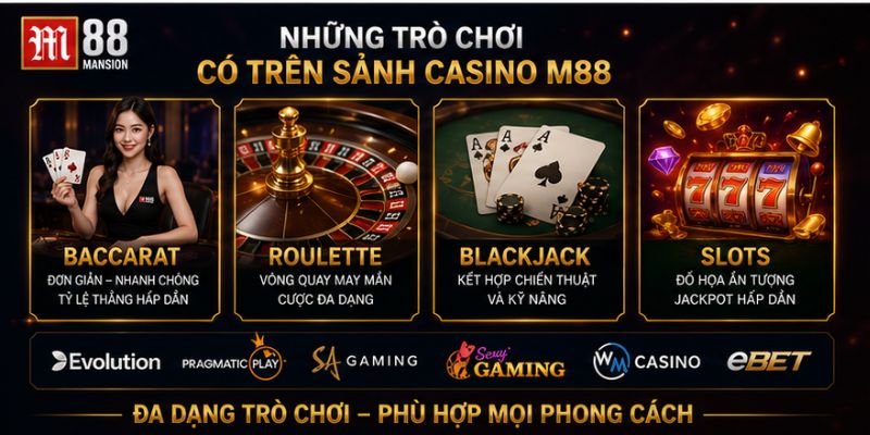 Những trò chơi có trên sảnh casino m88