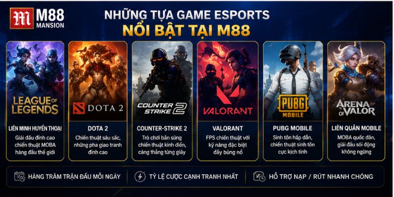 Những tựa game Esports nổi bật tại M88